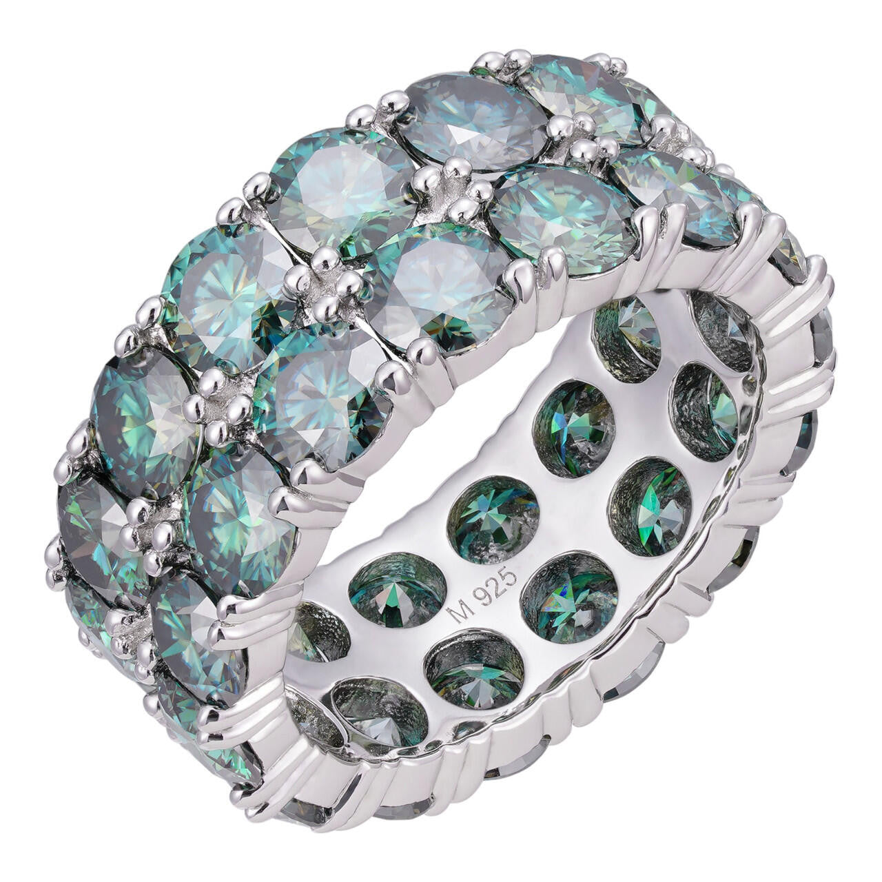 Blue Green Moissanite Double Row Eternity Ring - Natural 925 Silver