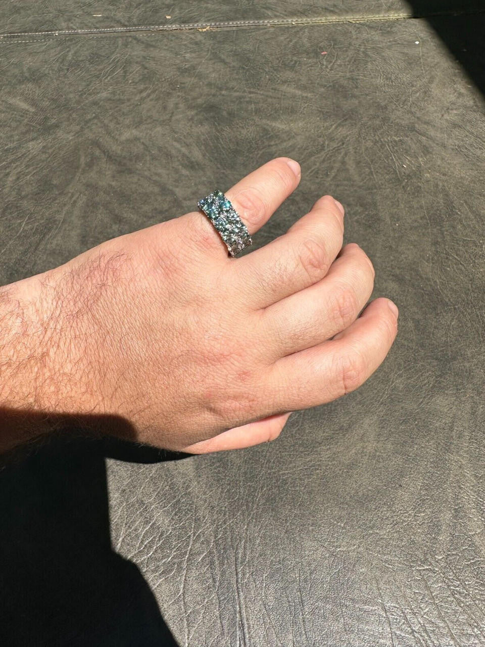 Blue Green Moissanite Double Row Eternity Ring - Natural 925 Silver