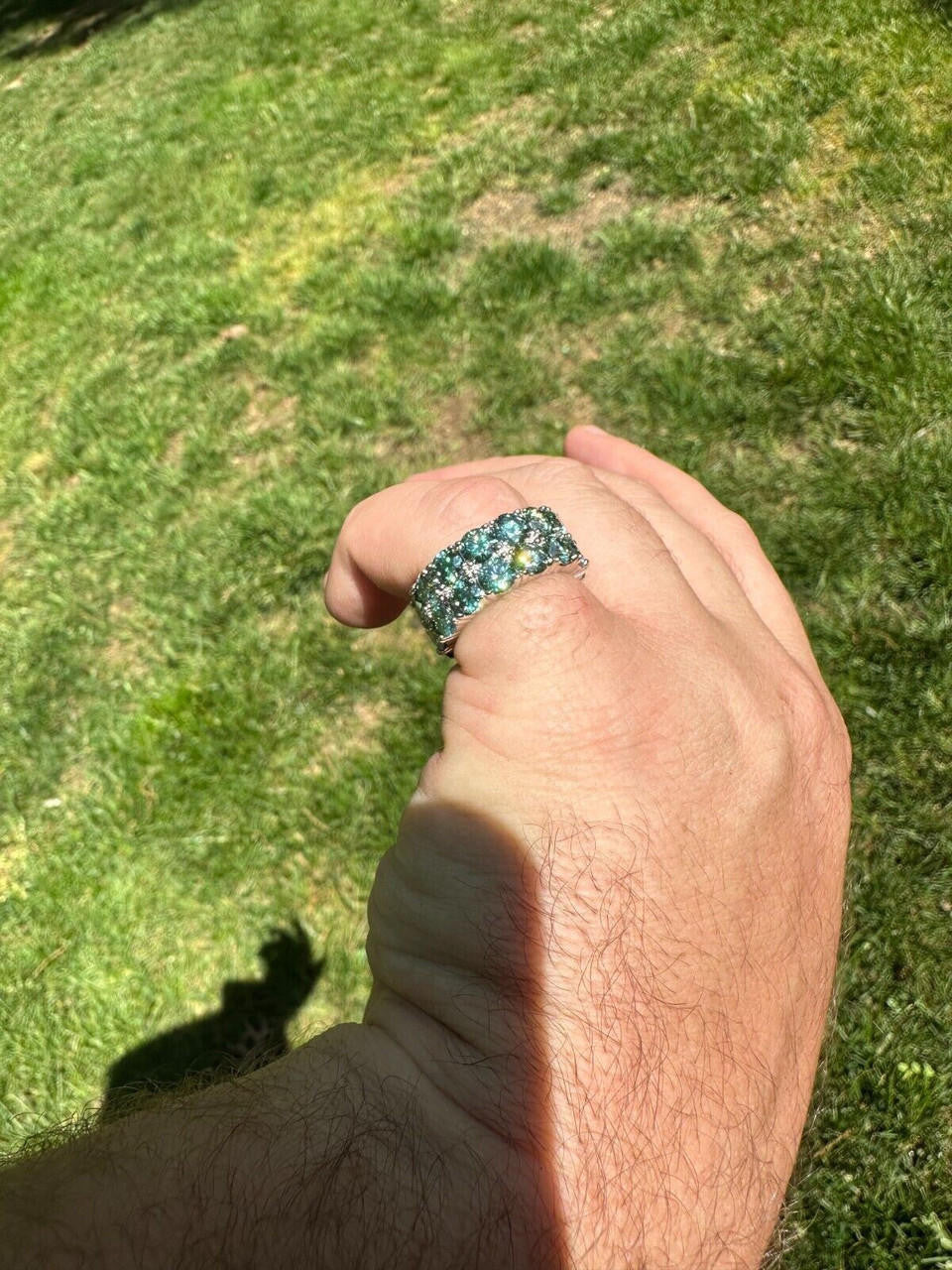 Blue Green Moissanite Double Row Eternity Ring - Natural 925 Silver