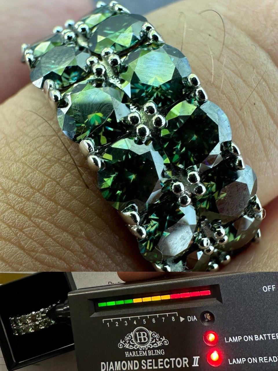 Blue Green Moissanite Double Row Eternity Ring - Natural 925 Silver