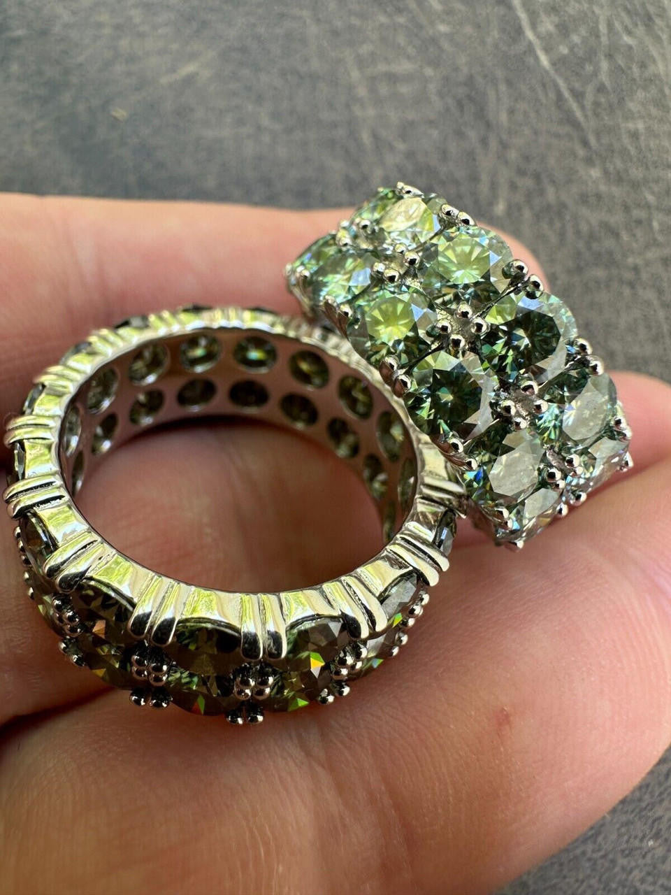 Blue Green Moissanite Double Row Eternity Ring - Natural 925 Silver