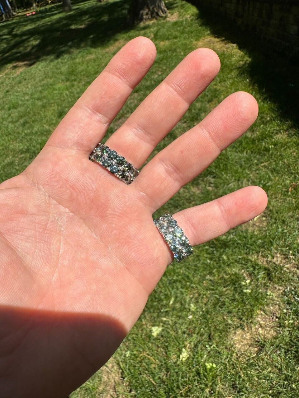 Blue Green Moissanite Double Row Eternity Ring - Natural 925 Silver