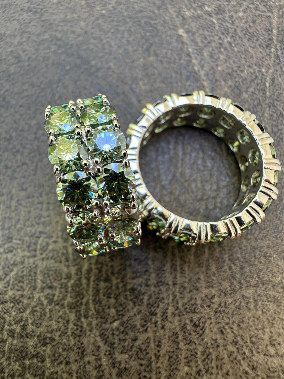 Blue Green Moissanite Double Row Eternity Ring - Natural 925 Silver