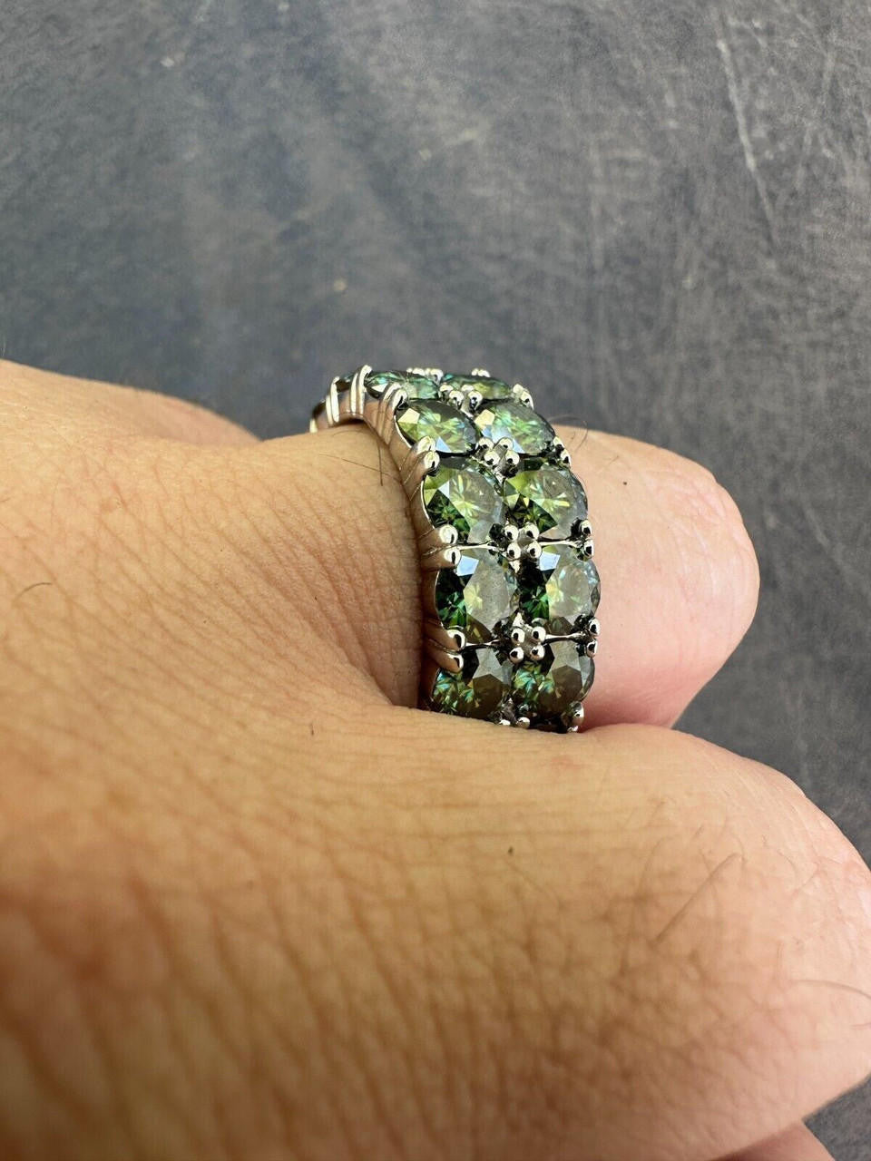 Blue Green Moissanite Double Row Eternity Ring - Natural 925 Silver