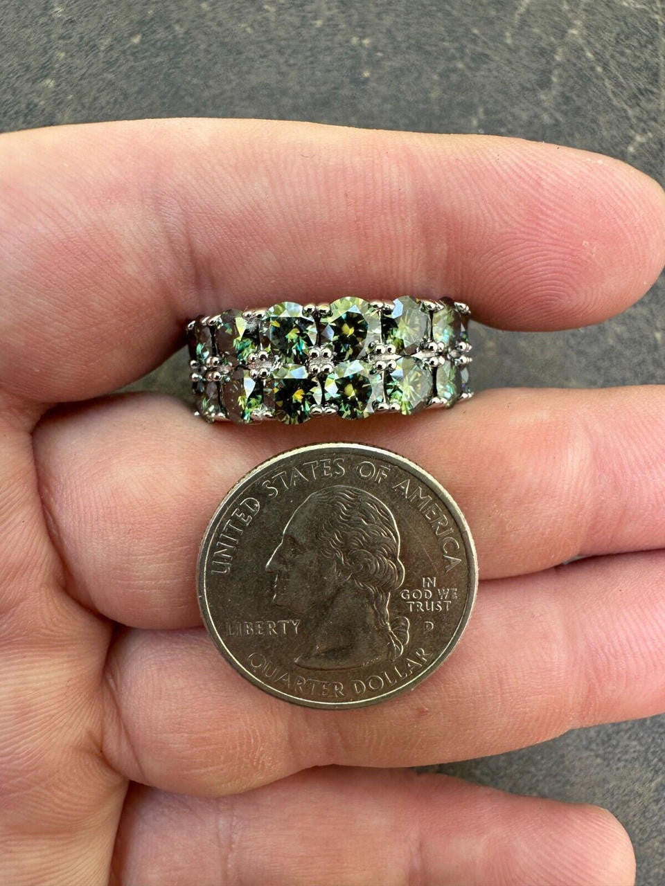 Blue Green Moissanite Double Row Eternity Ring - Natural 925 Silver