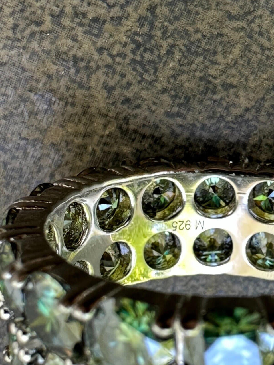 Blue Green Moissanite Double Row Eternity Ring - Natural 925 Silver