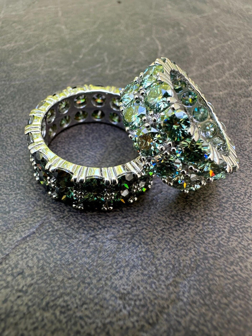 Blue Green Moissanite Double Row Eternity Ring - Natural 925 Silver