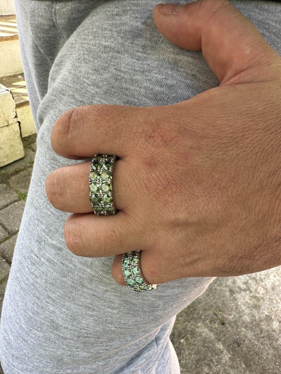 Blue Green Moissanite Double Row Eternity Ring - Natural 925 Silver