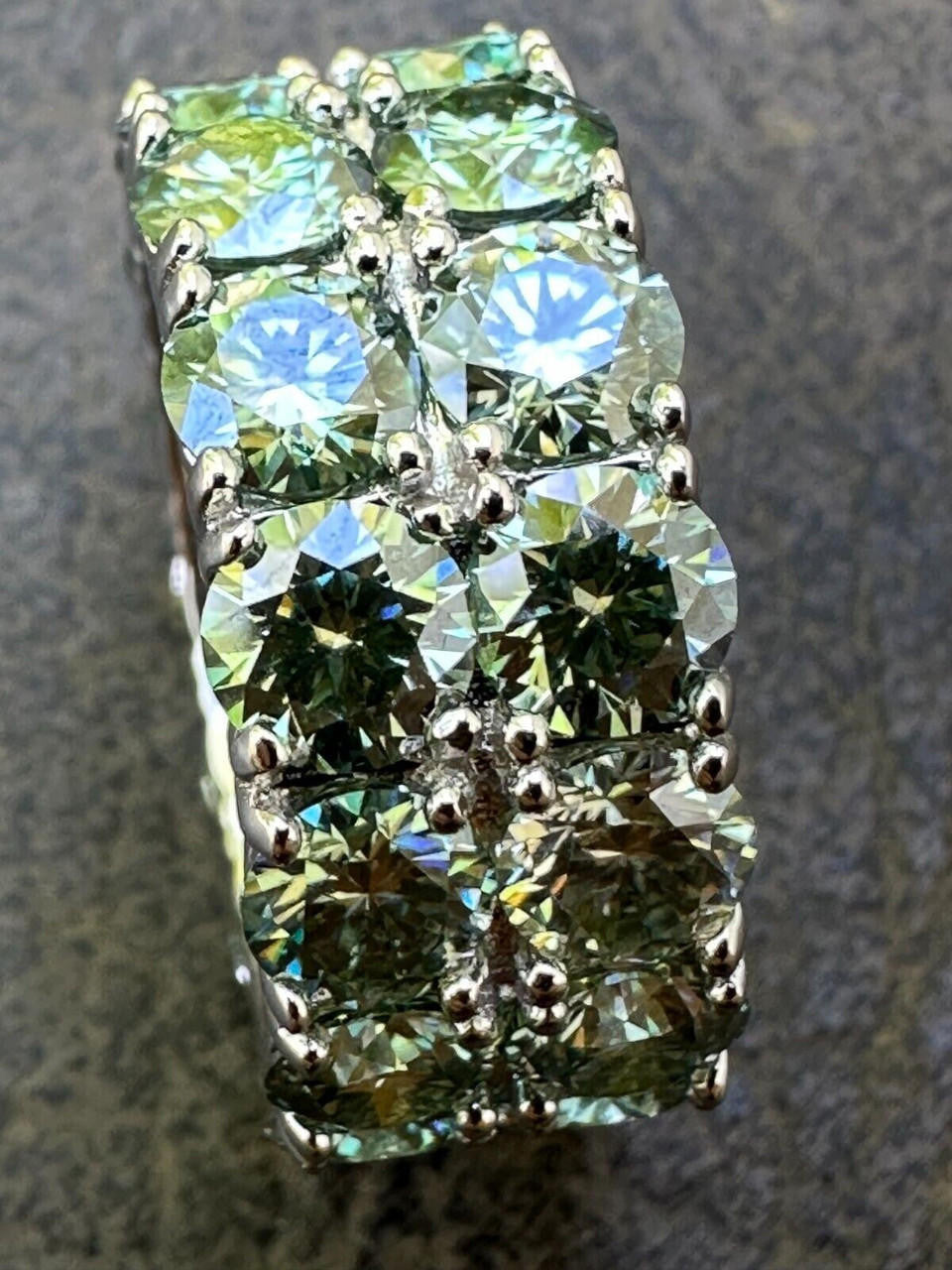 Blue Green Moissanite Double Row Eternity Ring - Natural 925 Silver