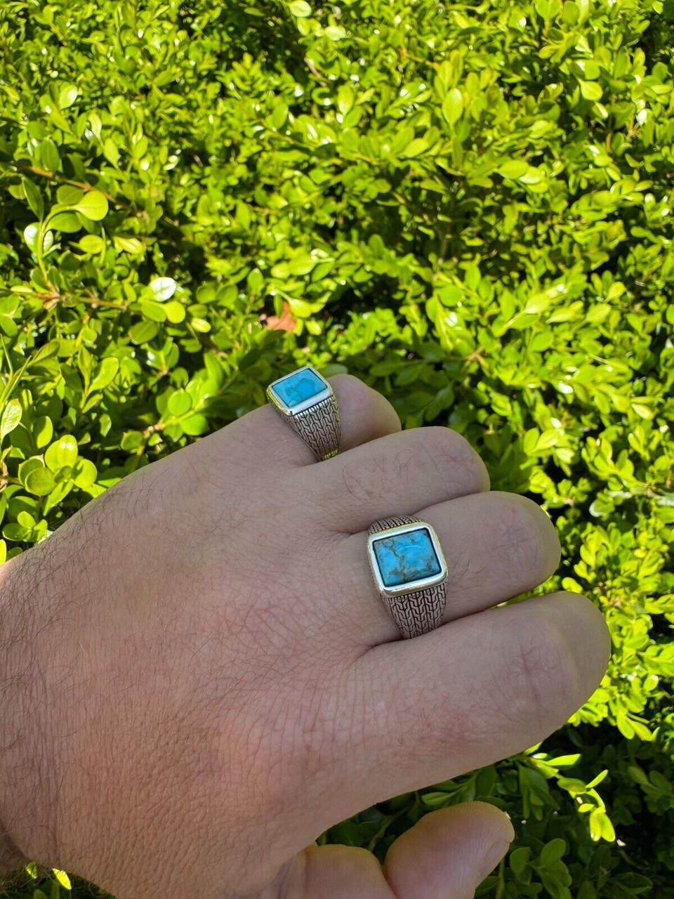 NYC Blue Vision Ring - 925 Silver Oxidized - Genuine Blue Turquoise Stone