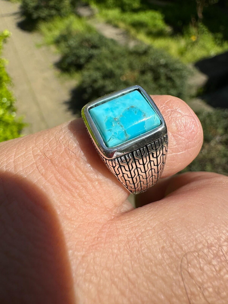 NYC Blue Vision Ring - 925 Silver Oxidized - Genuine Blue Turquoise Stone