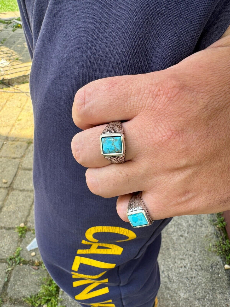 NYC Blue Vision Ring - 925 Silver Oxidized - Genuine Blue Turquoise Stone