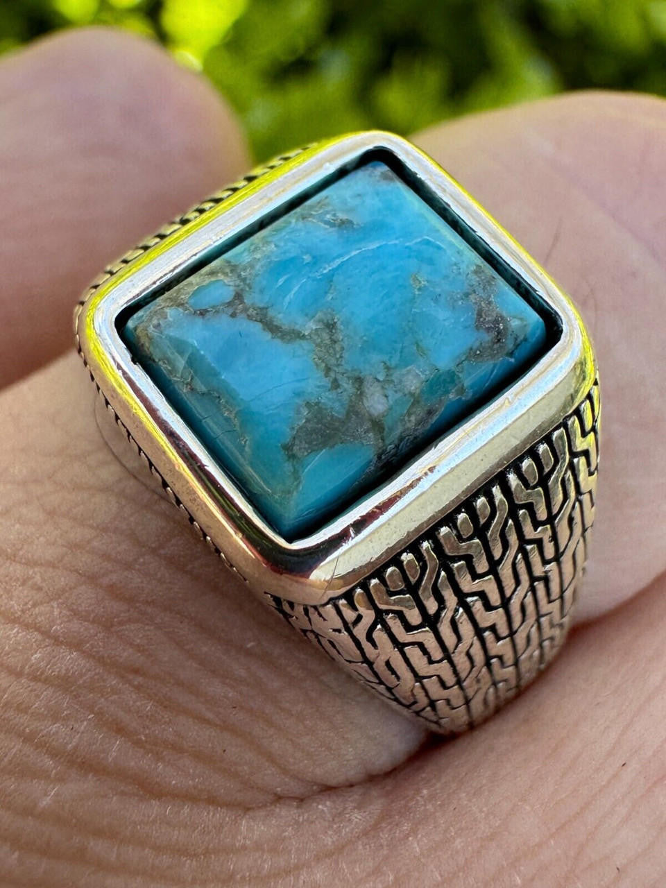 NYC Blue Vision Ring - 925 Silver Oxidized - Genuine Blue Turquoise Stone