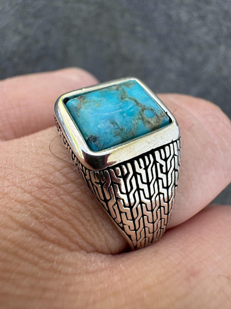 NYC Blue Vision Ring - 925 Silver Oxidized - Genuine Blue Turquoise Stone