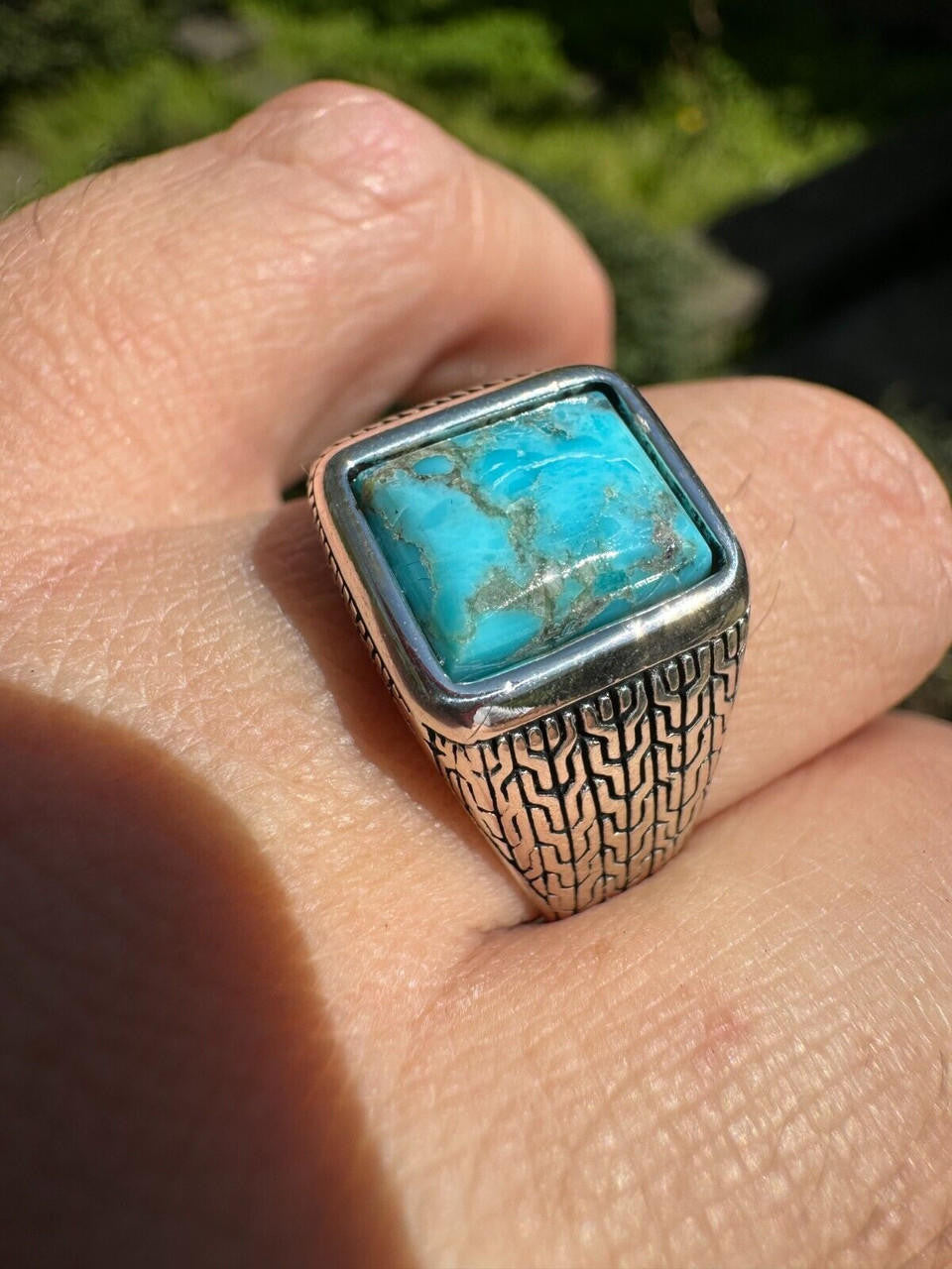 NYC Blue Vision Ring - 925 Silver Oxidized - Genuine Blue Turquoise Stone