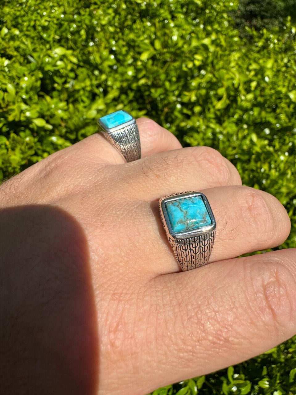 NYC Blue Vision Ring - 925 Silver Oxidized - Genuine Blue Turquoise Stone