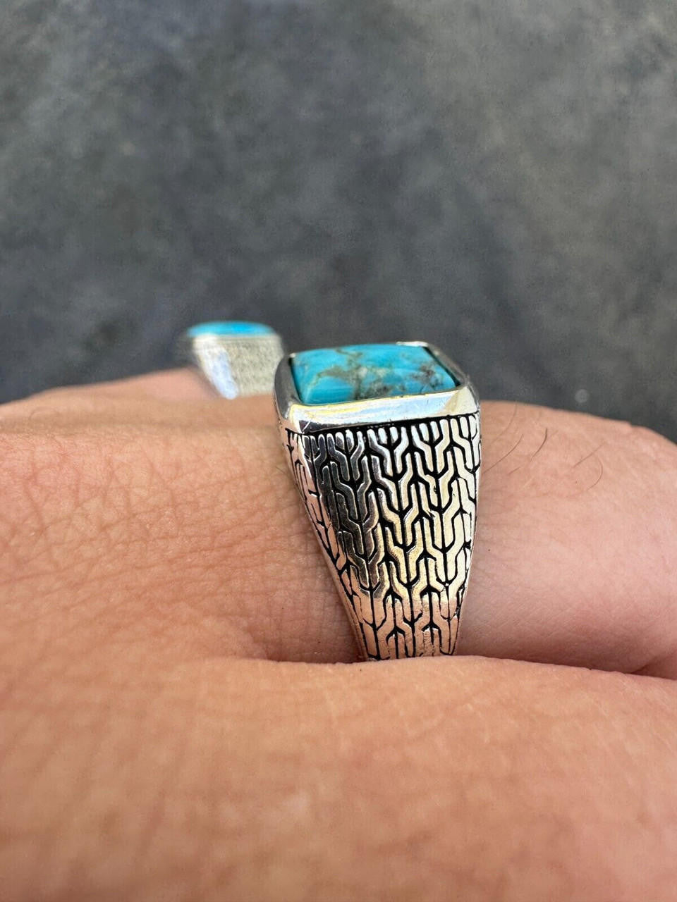 NYC Blue Vision Ring - 925 Silver Oxidized - Genuine Blue Turquoise Stone
