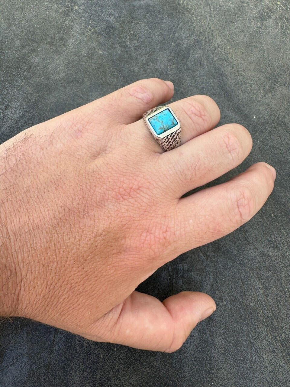NYC Blue Vision Ring - 925 Silver Oxidized - Genuine Blue Turquoise Stone