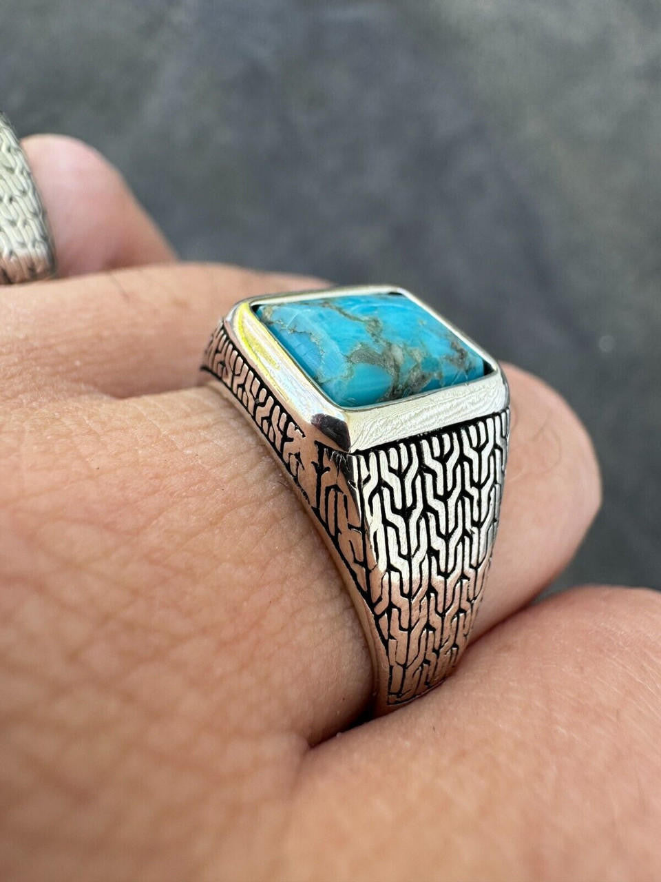 NYC Blue Vision Ring - 925 Silver Oxidized - Genuine Blue Turquoise Stone