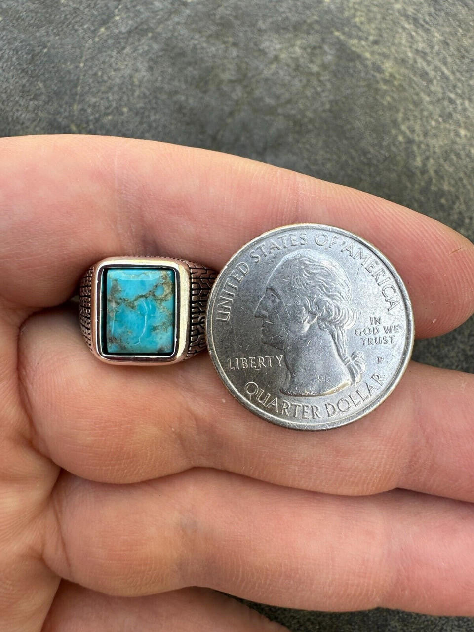 NYC Blue Vision Ring - 925 Silver Oxidized - Genuine Blue Turquoise Stone