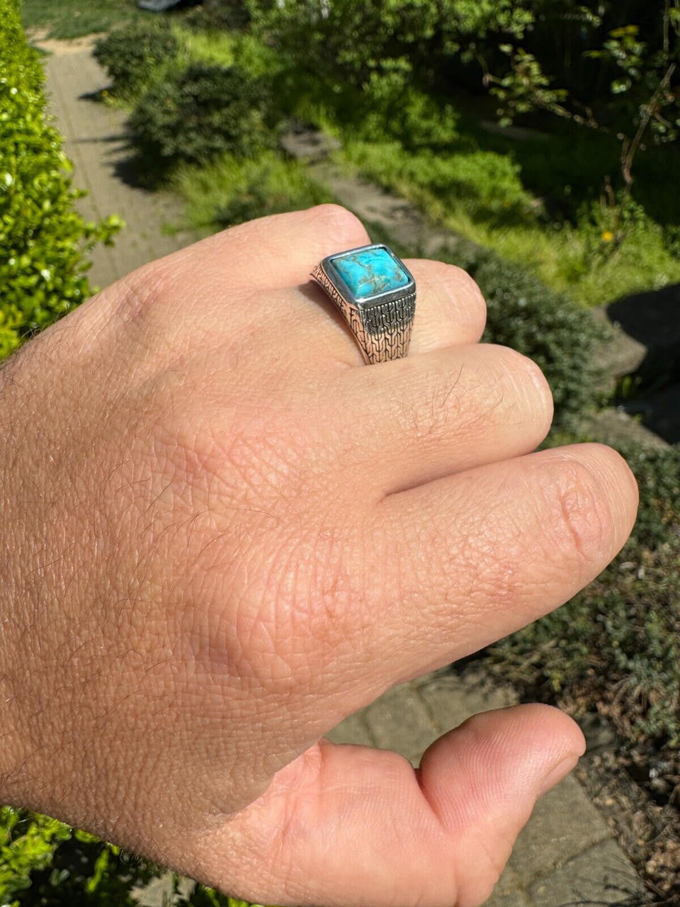 NYC Blue Vision Ring - 925 Silver Oxidized - Genuine Blue Turquoise Stone