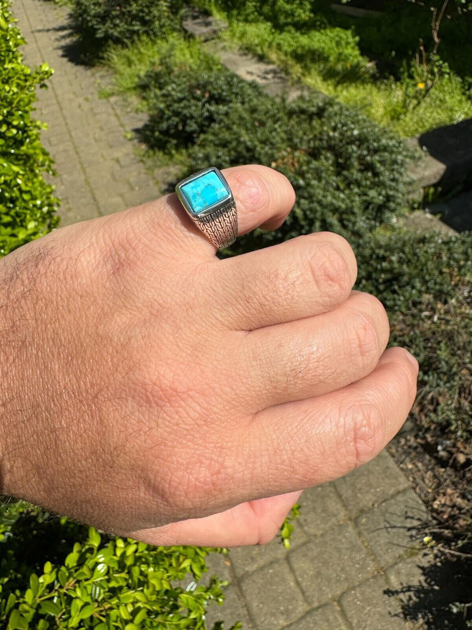 NYC Blue Vision Ring - 925 Silver Oxidized - Genuine Blue Turquoise Stone