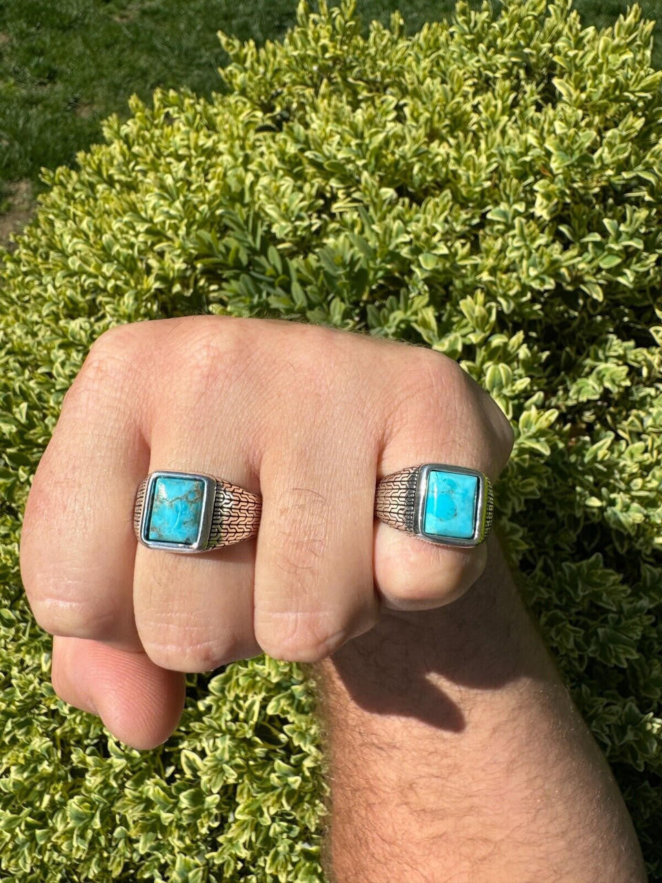 NYC Blue Vision Ring - 925 Silver Oxidized - Genuine Blue Turquoise Stone