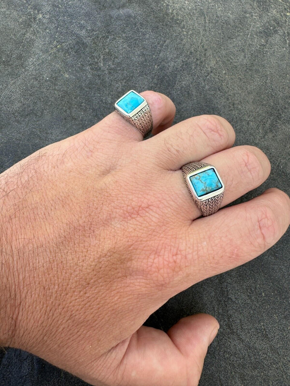 NYC Blue Vision Ring - 925 Silver Oxidized - Genuine Blue Turquoise Stone