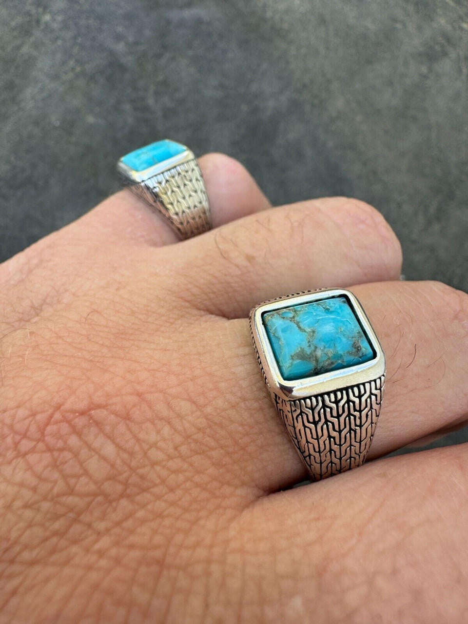 NYC Blue Vision Ring - 925 Silver Oxidized - Genuine Blue Turquoise Stone