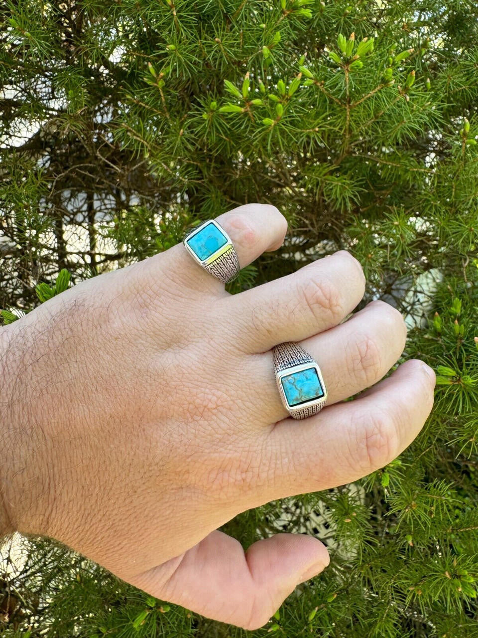 NYC Blue Vision Ring - 925 Silver Oxidized - Genuine Blue Turquoise Stone
