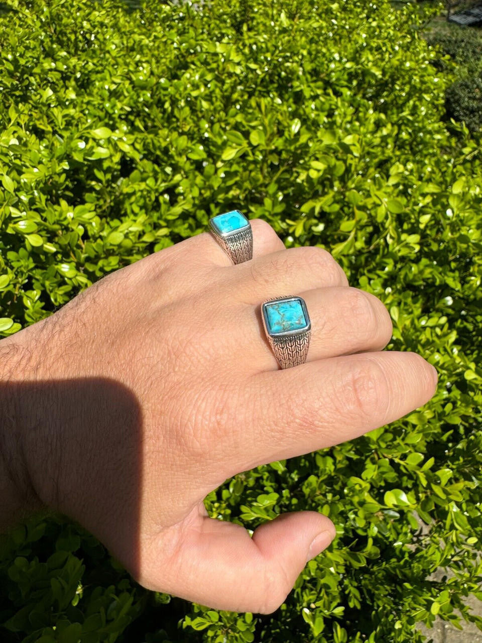 NYC Blue Vision Ring - 925 Silver Oxidized - Genuine Blue Turquoise Stone