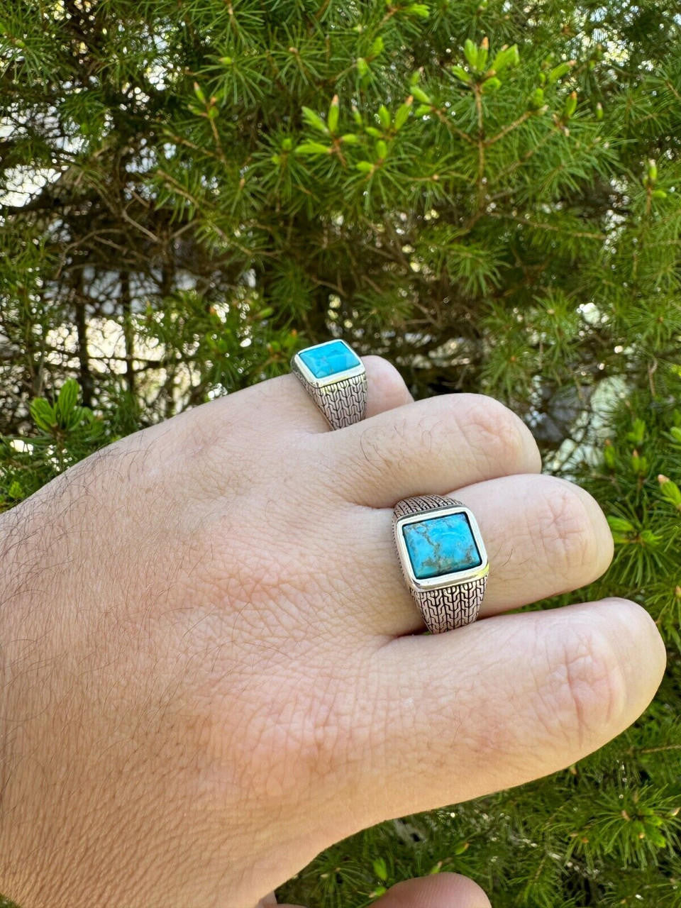 NYC Blue Vision Ring - 925 Silver Oxidized - Genuine Blue Turquoise Stone