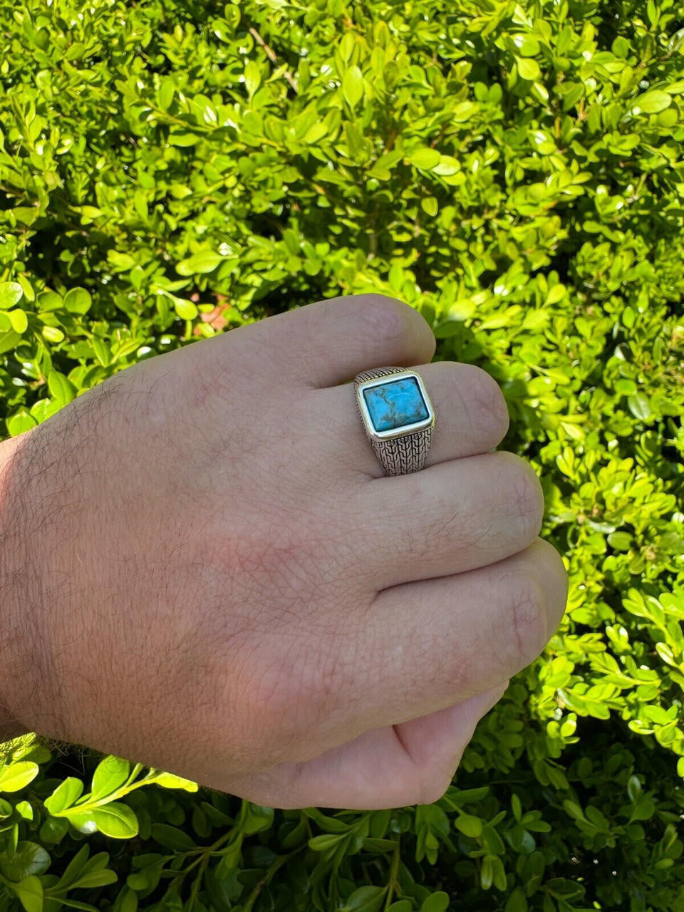 NYC Blue Vision Ring - 925 Silver Oxidized - Genuine Blue Turquoise Stone