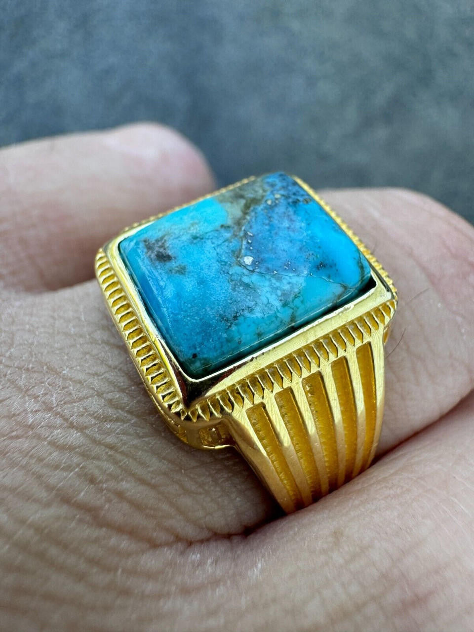 Game Of Thrones Ring - 14k Gold Vermeil 925 Silver - Genuine Blue Turquoise Stone