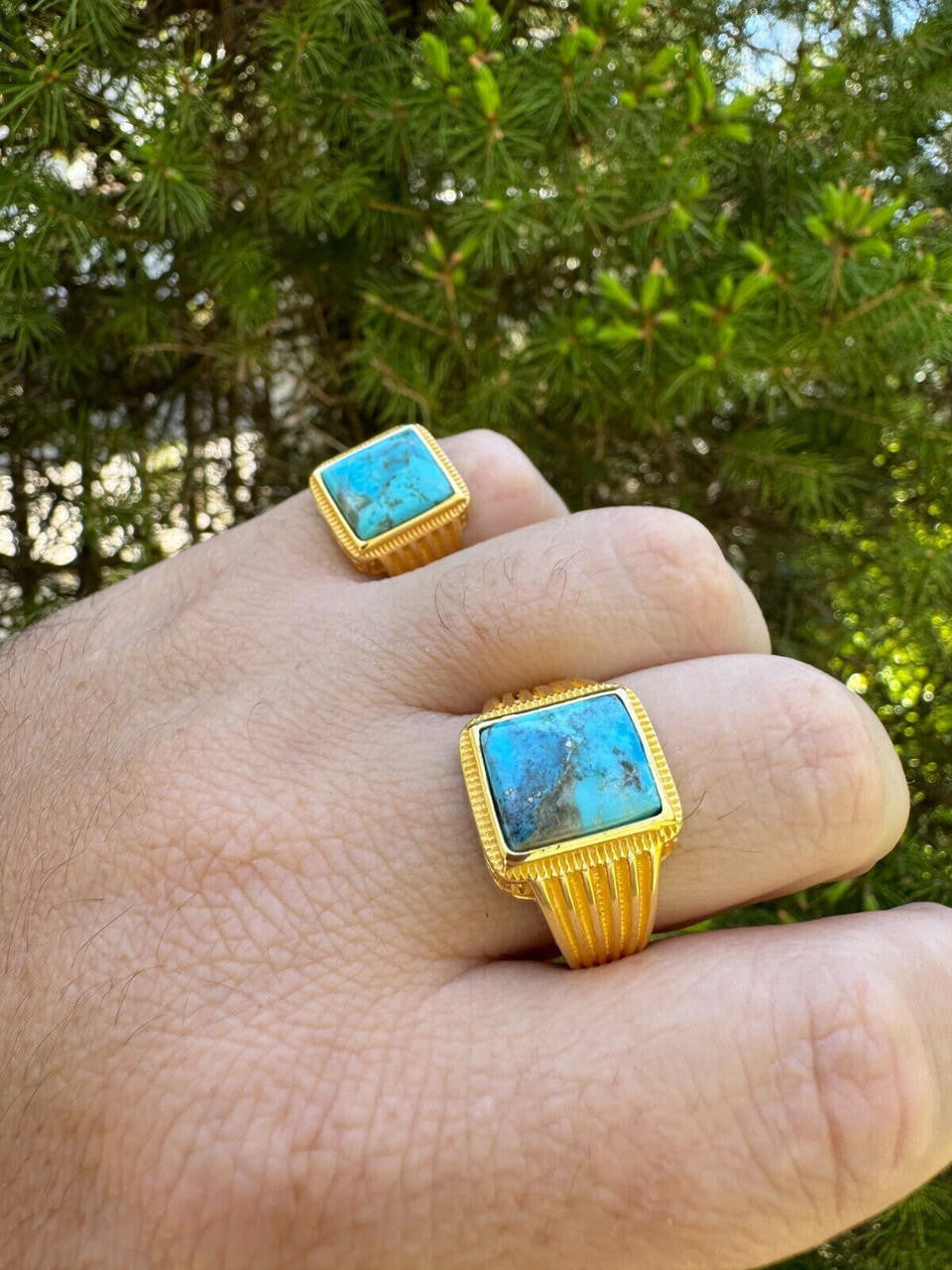 Game Of Thrones Ring - 14k Gold Vermeil 925 Silver - Genuine Blue Turquoise Stone