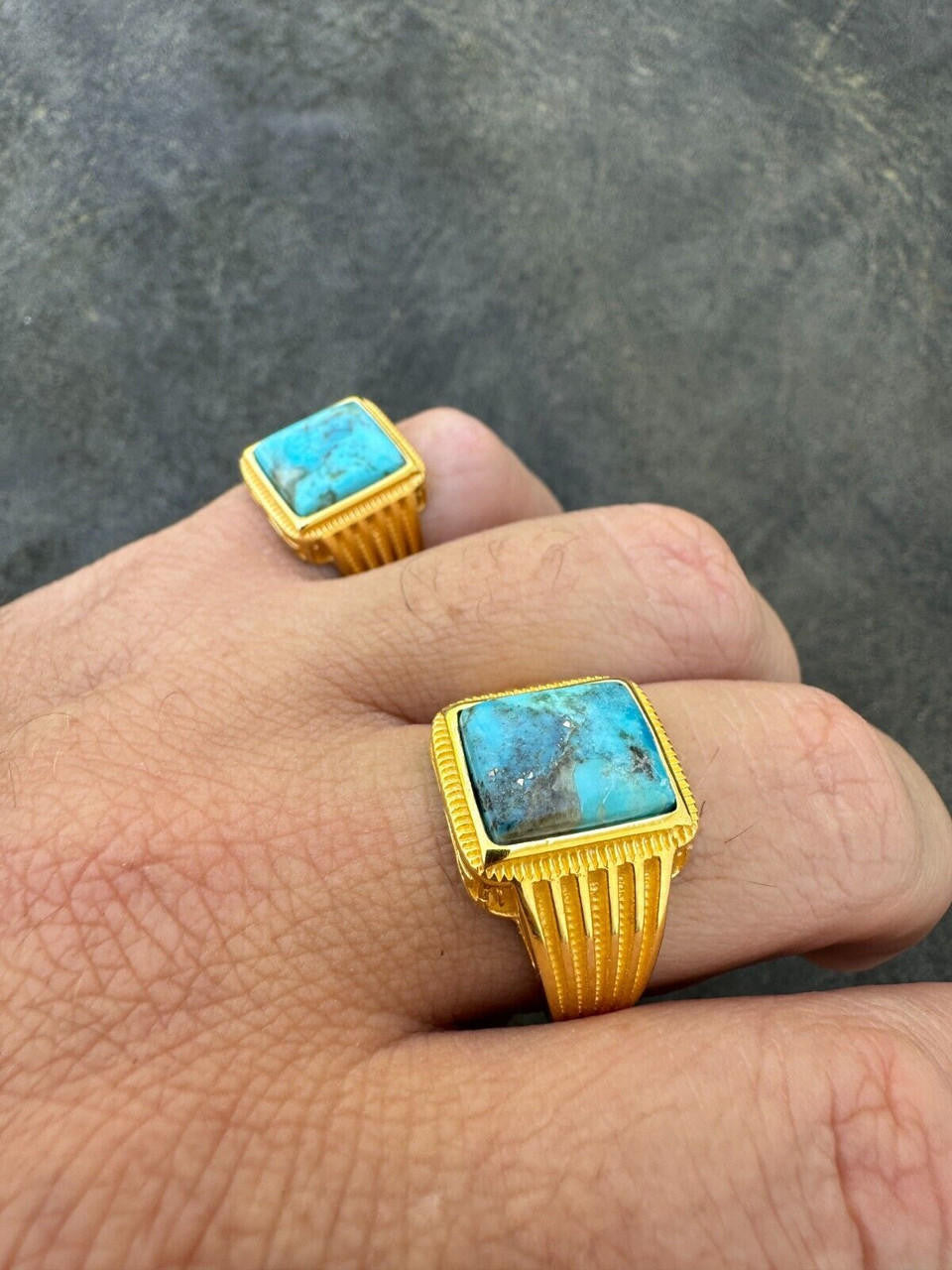 Game Of Thrones Ring - 14k Gold Vermeil 925 Silver - Genuine Blue Turquoise Stone