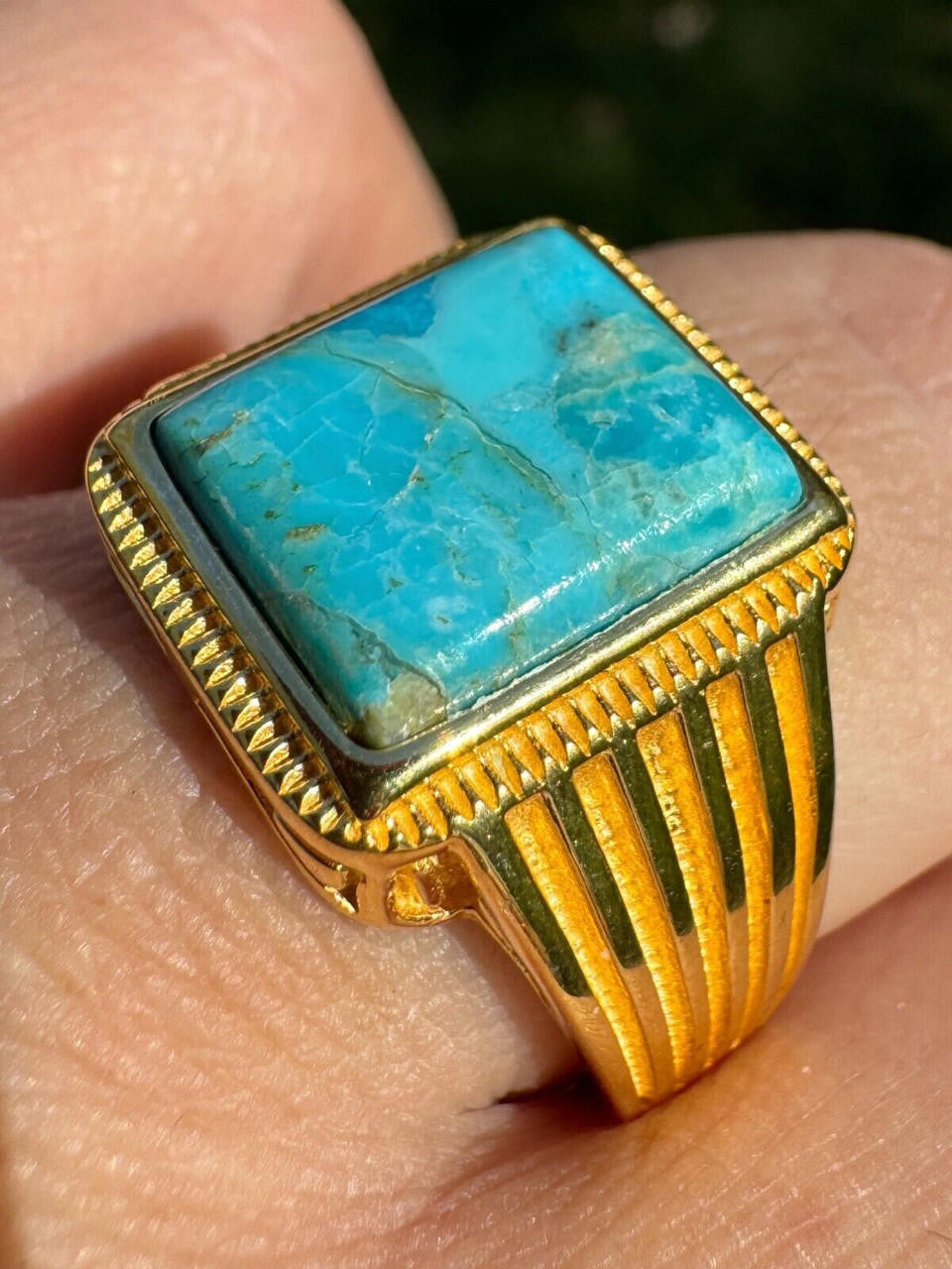 Game Of Thrones Ring - 14k Gold Vermeil 925 Silver - Genuine Blue Turquoise Stone