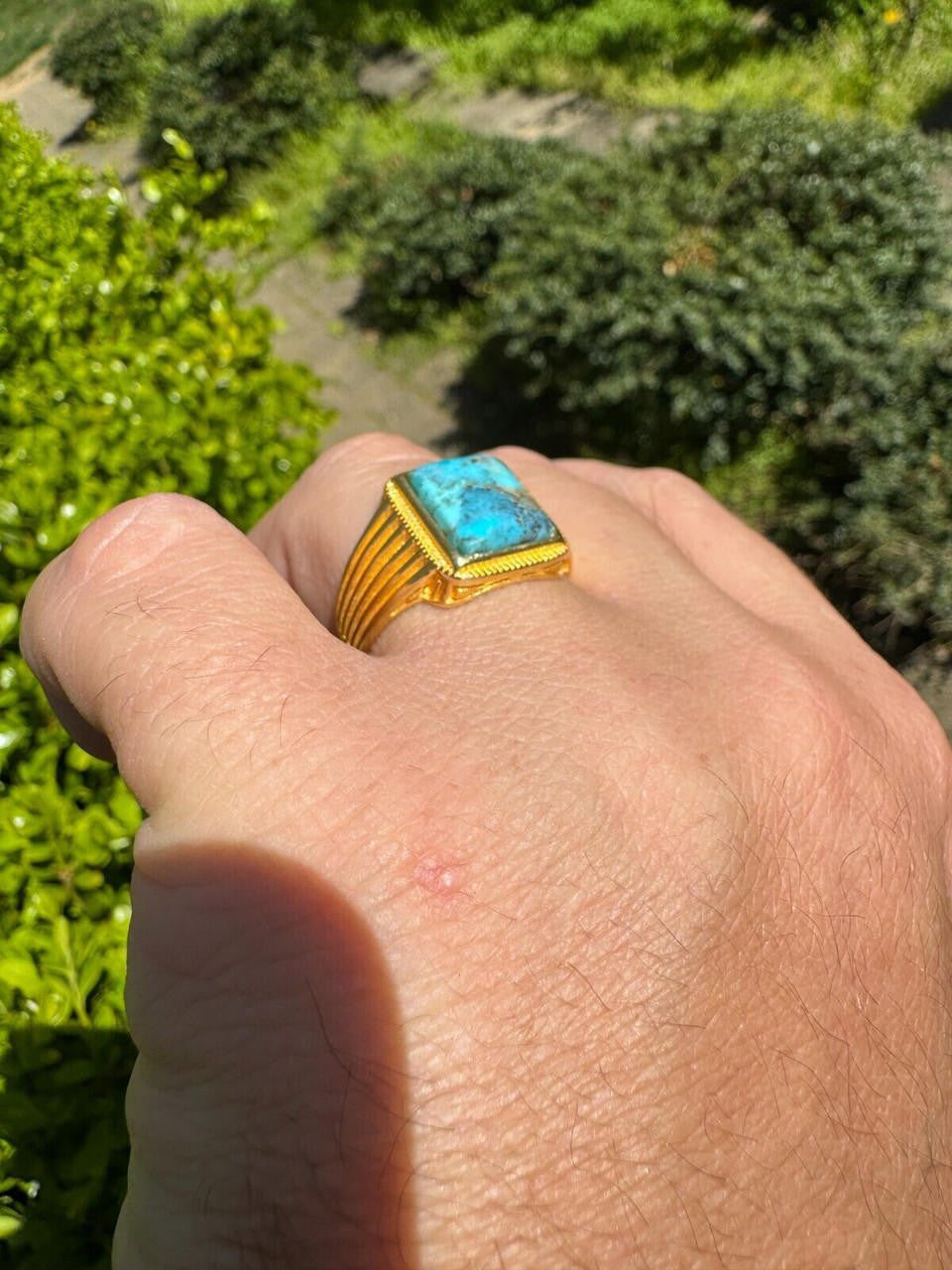 Game Of Thrones Ring - 14k Gold Vermeil 925 Silver - Genuine Blue Turquoise Stone