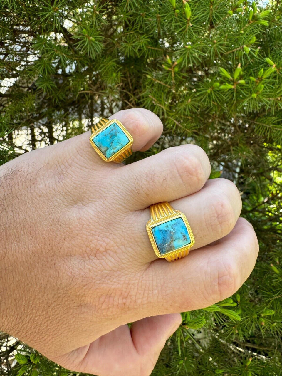 Game Of Thrones Ring - 14k Gold Vermeil 925 Silver - Genuine Blue Turquoise Stone