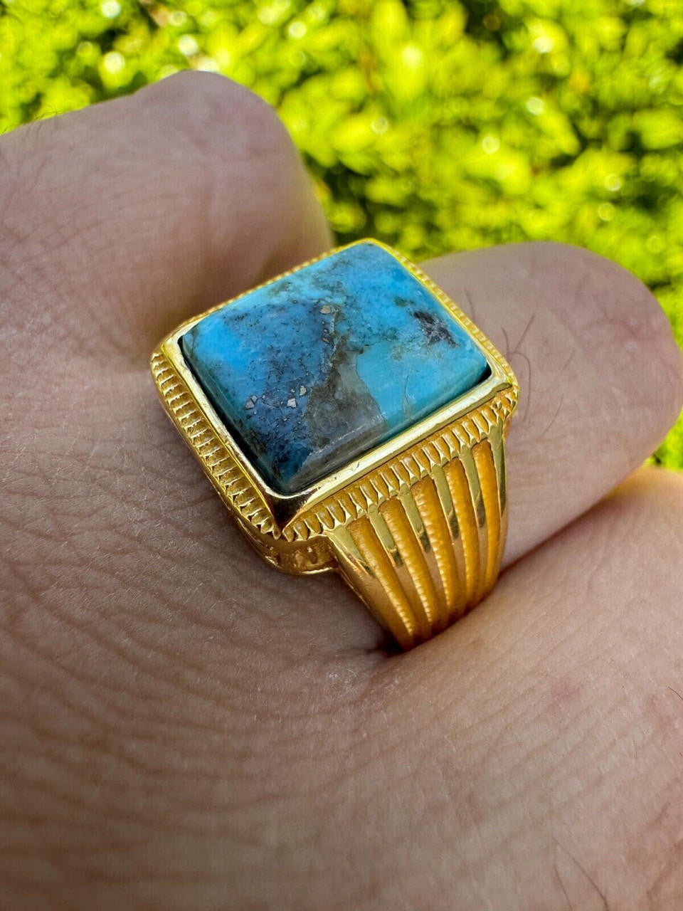Game Of Thrones Ring - 14k Gold Vermeil 925 Silver - Genuine Blue Turquoise Stone