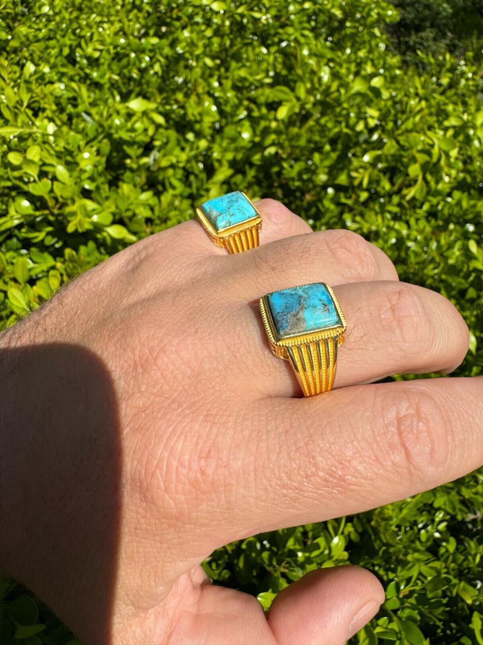 Game Of Thrones Ring - 14k Gold Vermeil 925 Silver - Genuine Blue Turquoise Stone