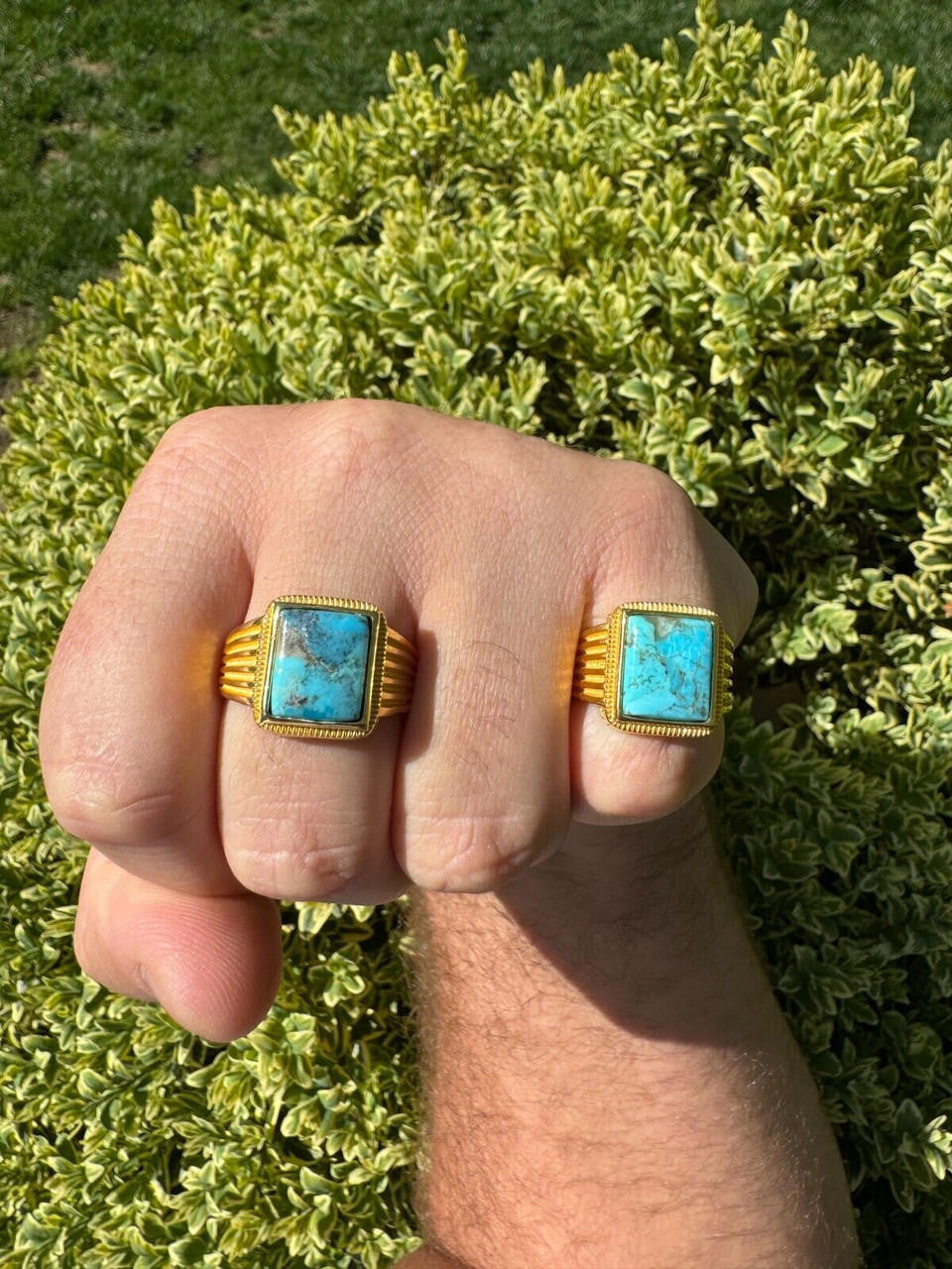 Game Of Thrones Ring - 14k Gold Vermeil 925 Silver - Genuine Blue Turquoise Stone