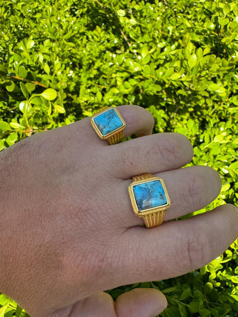 Game Of Thrones Ring - 14k Gold Vermeil 925 Silver - Genuine Blue Turquoise Stone