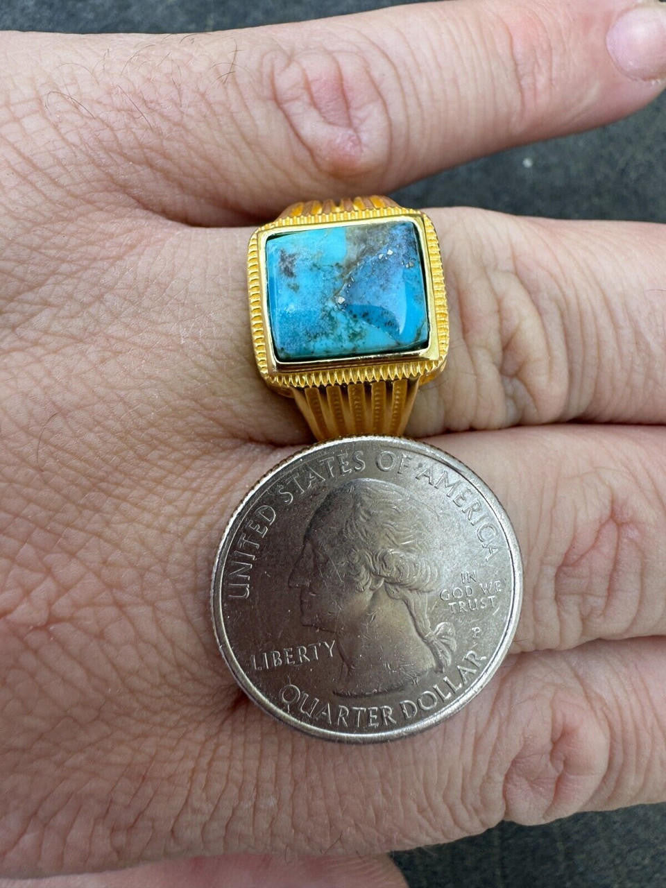Game Of Thrones Ring - 14k Gold Vermeil 925 Silver - Genuine Blue Turquoise Stone