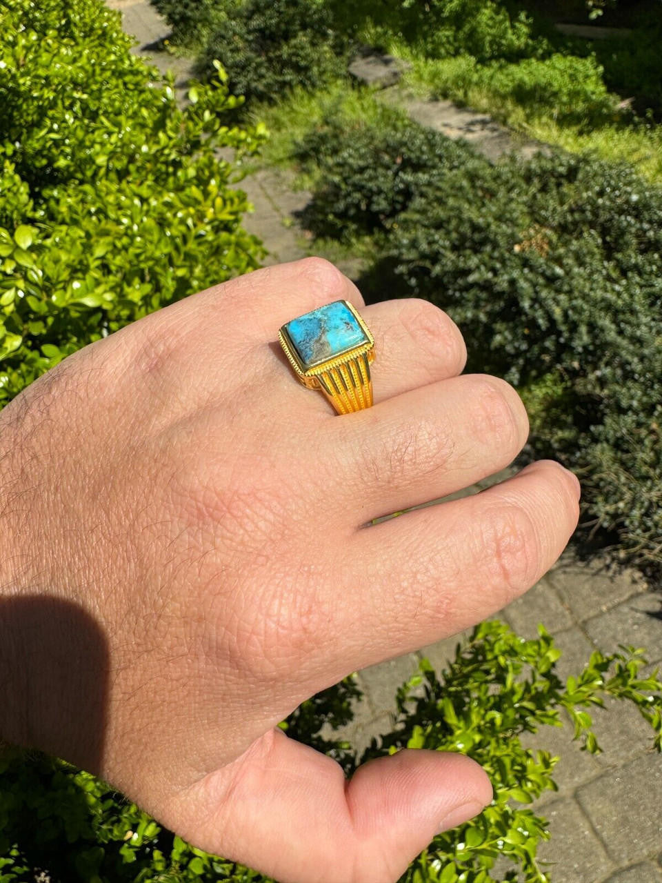 Game Of Thrones Ring - 14k Gold Vermeil 925 Silver - Genuine Blue Turquoise Stone