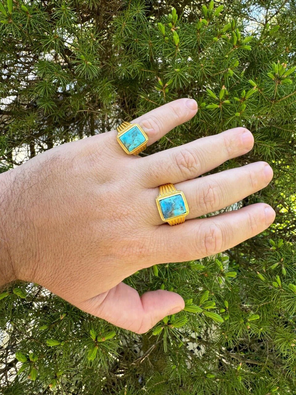Game Of Thrones Ring - 14k Gold Vermeil 925 Silver - Genuine Blue Turquoise Stone