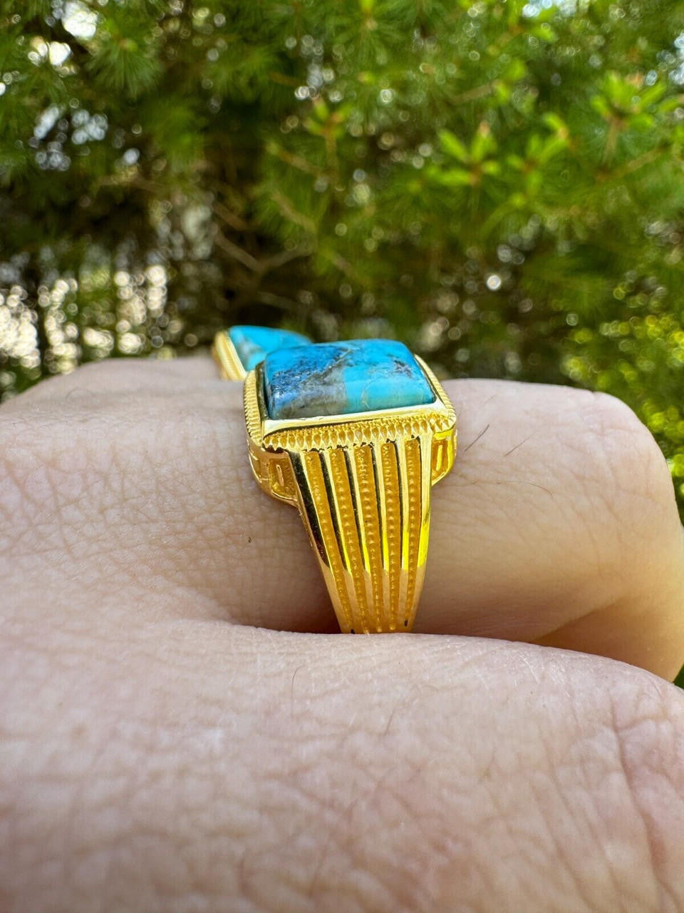 Game Of Thrones Ring - 14k Gold Vermeil 925 Silver - Genuine Blue Turquoise Stone