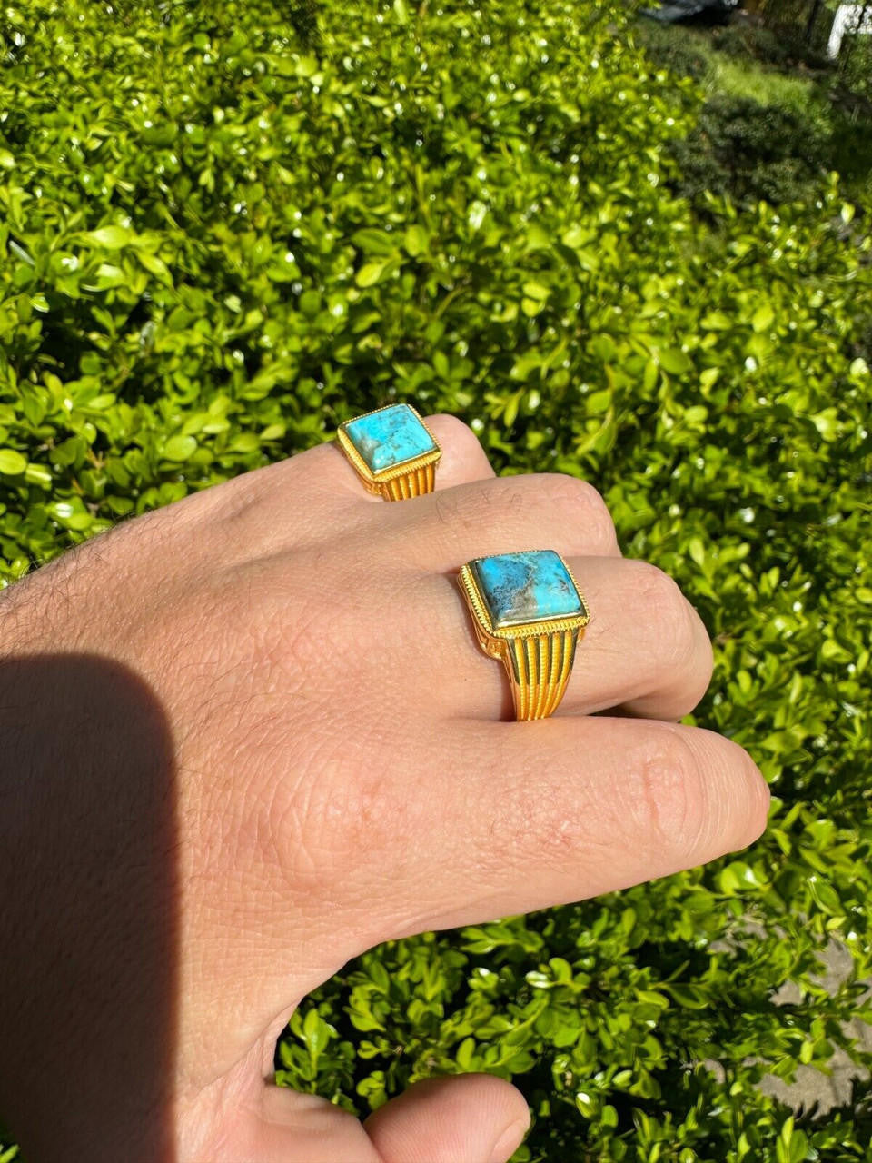 Game Of Thrones Ring - 14k Gold Vermeil 925 Silver - Genuine Blue Turquoise Stone