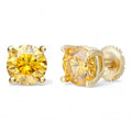 Canary Yellow MOISSANITE Solitaire Stud Earrings - 14k Gold Vermeil 925 Silver - 3mm-8mm - 0.2-4ct