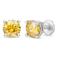 Canary Yellow MOISSANITE Solitaire Stud Earrings - 925 Silver - 3mm-8mm - 0.2-4ct